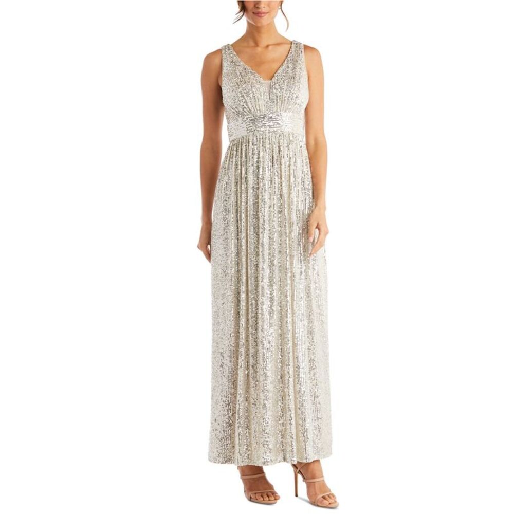Nightway Womens Sequin Gown Dress, Brown, NWT